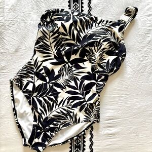Swimwear in Black, White and Gold  Leaf Print